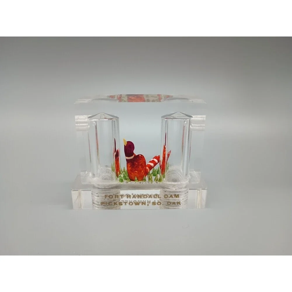 Vintage Lucite Pheasant Salt And Pepper Shaker Fort Randall Dam